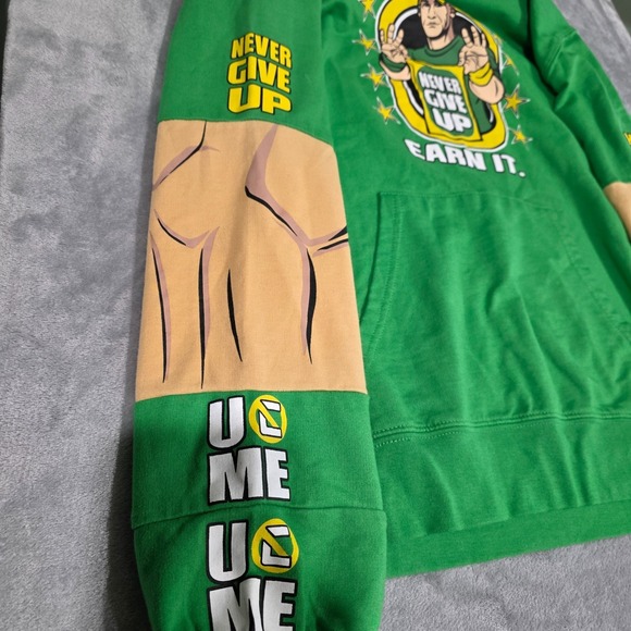 John Cena "Never Give Up" Respect WWE Youth Large Kids Hoodie Green Wrestling - Picture 3 of 6